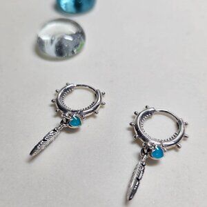 Authentic Pandora Spiritual Feathers Dangle Hoop Earrings 925 Sterling Silver